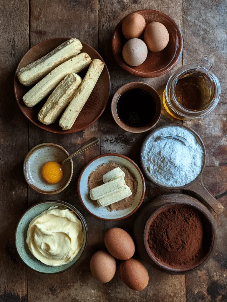 BEST Classic Italian Tiramisu 7 Tiramisu ingredients with espresso and mascarpone