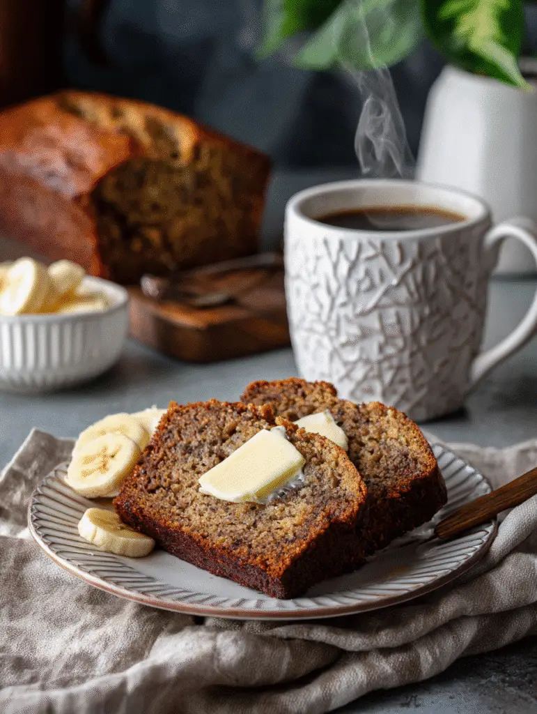 Cottage Cheese Banana Bread: Moist, Protein-Rich & Perfect Every Time 9 Slice of cottage cheese banana bread served with coffee