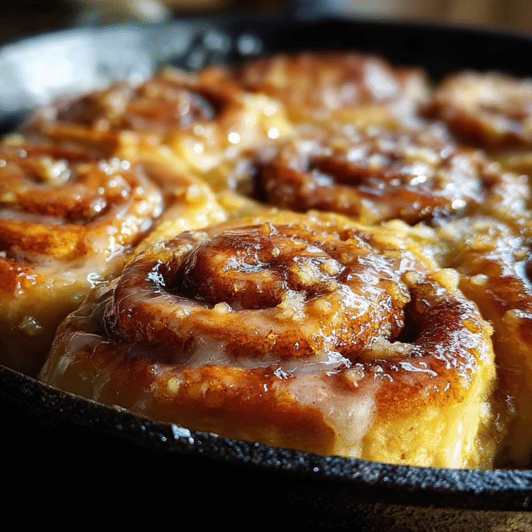 Sticky Banana Bread Cinnamon Rolls – A Gooey Twist You’ll Love 6 Sticky banana bread cinnamon rolls in skillet with gooey caramel