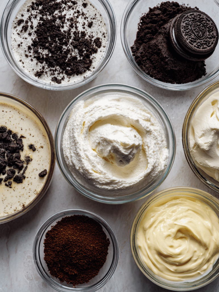 No Bake Chocolate Lasagna Trifle – The Ultimate No-Bake Layered Dessert You’ll Crave 6 Ingredients for no bake chocolate lasagna trifle on kitchen counter