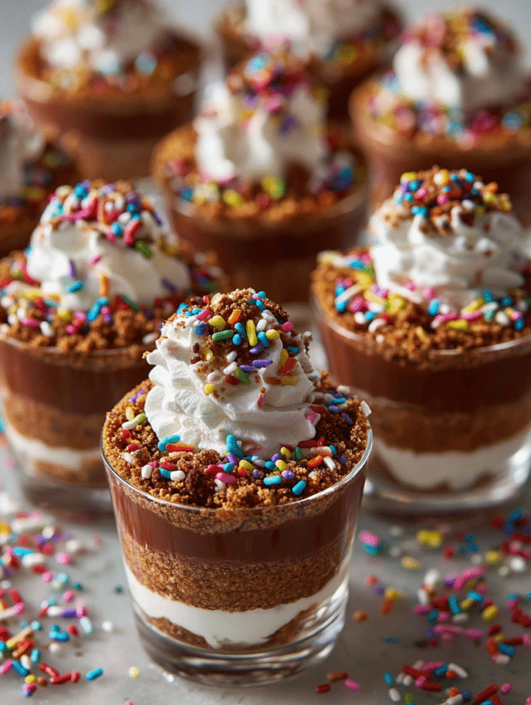 No Bake Chocolate Lasagna Trifle – The Ultimate No-Bake Layered Dessert You’ll Crave 8 Mini chocolate lasagna trifles in cups for kids' party
