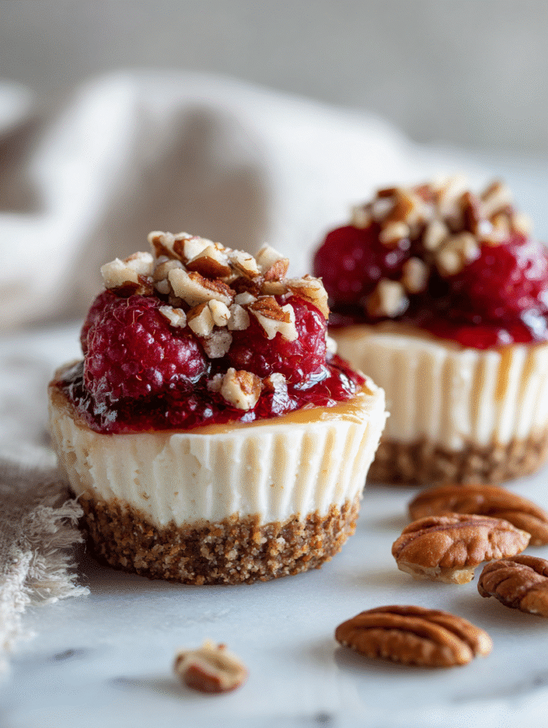No Bake Salted Caramel Cheesecake Cups – The Ultimate Easy Dessert Treat 7 No bake salted caramel cheesecake cups with raspberry compote and pecans