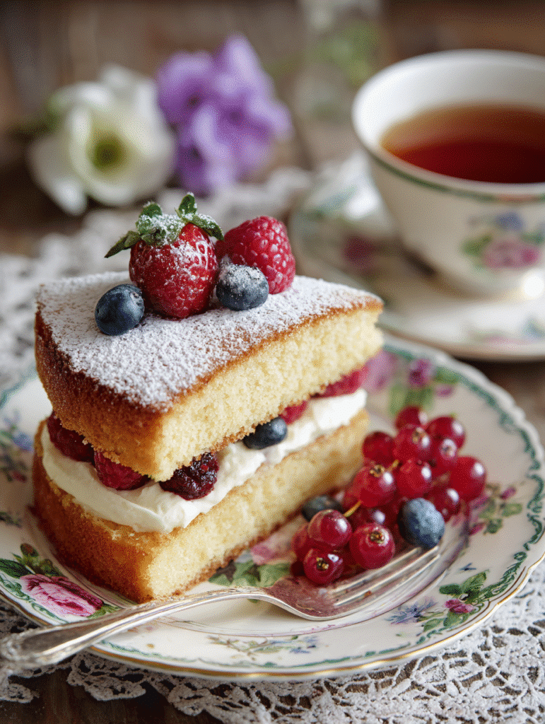Victoria Sandwich Cake: A Classic British Bake with Timeless Flavor 4 Slice of Victoria Sandwich Cake served with tea