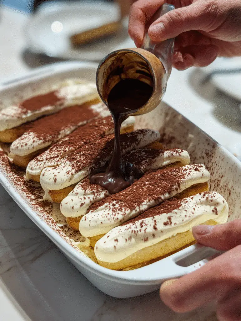 BEST Classic Italian Tiramisu 8 Assembling layers of classic tiramisu