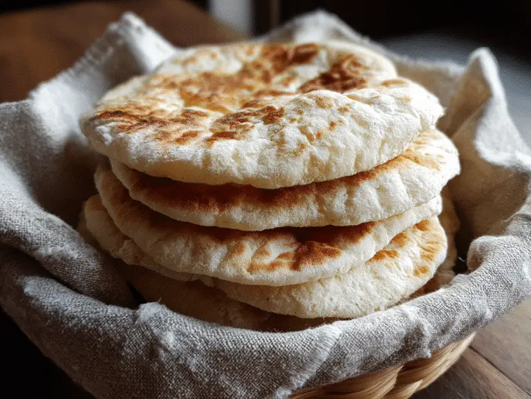 Gluten Free Pita Bread – The Best Guide for Soft, Pocket-Friendly Flatbreads 3 Gluten free pita bread stacked in a basket