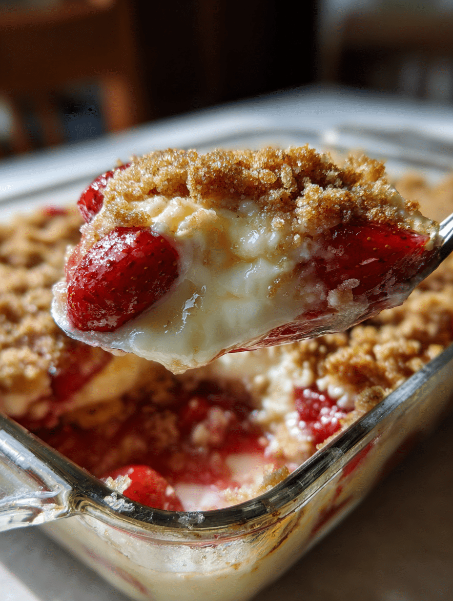 serving-strawberry-cheesecake-dump-cake.jpg Serving strawberry cheesecake dump cake recipe from dish