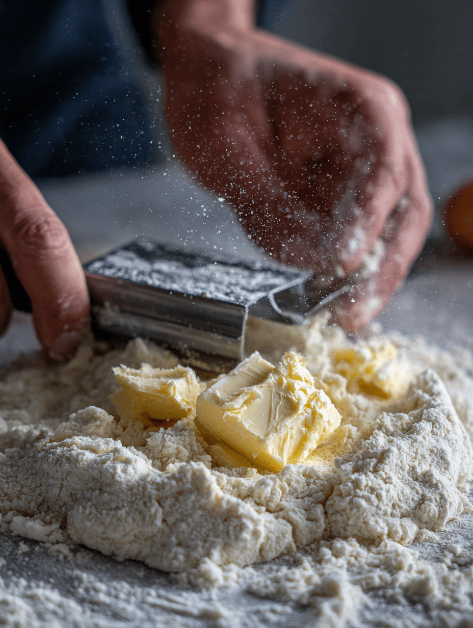 cutting-butter-into-flour-pie-crust.jpg Butter being cut into flour for pie crust