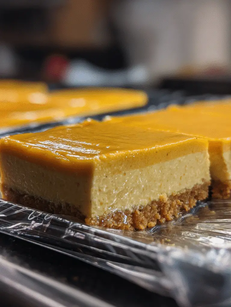 No Bake Pumpkin Cheesecake – The Perfect Easy Fall Dessert 3 Storing no bake pumpkin cheesecake in fridge with plastic wrap