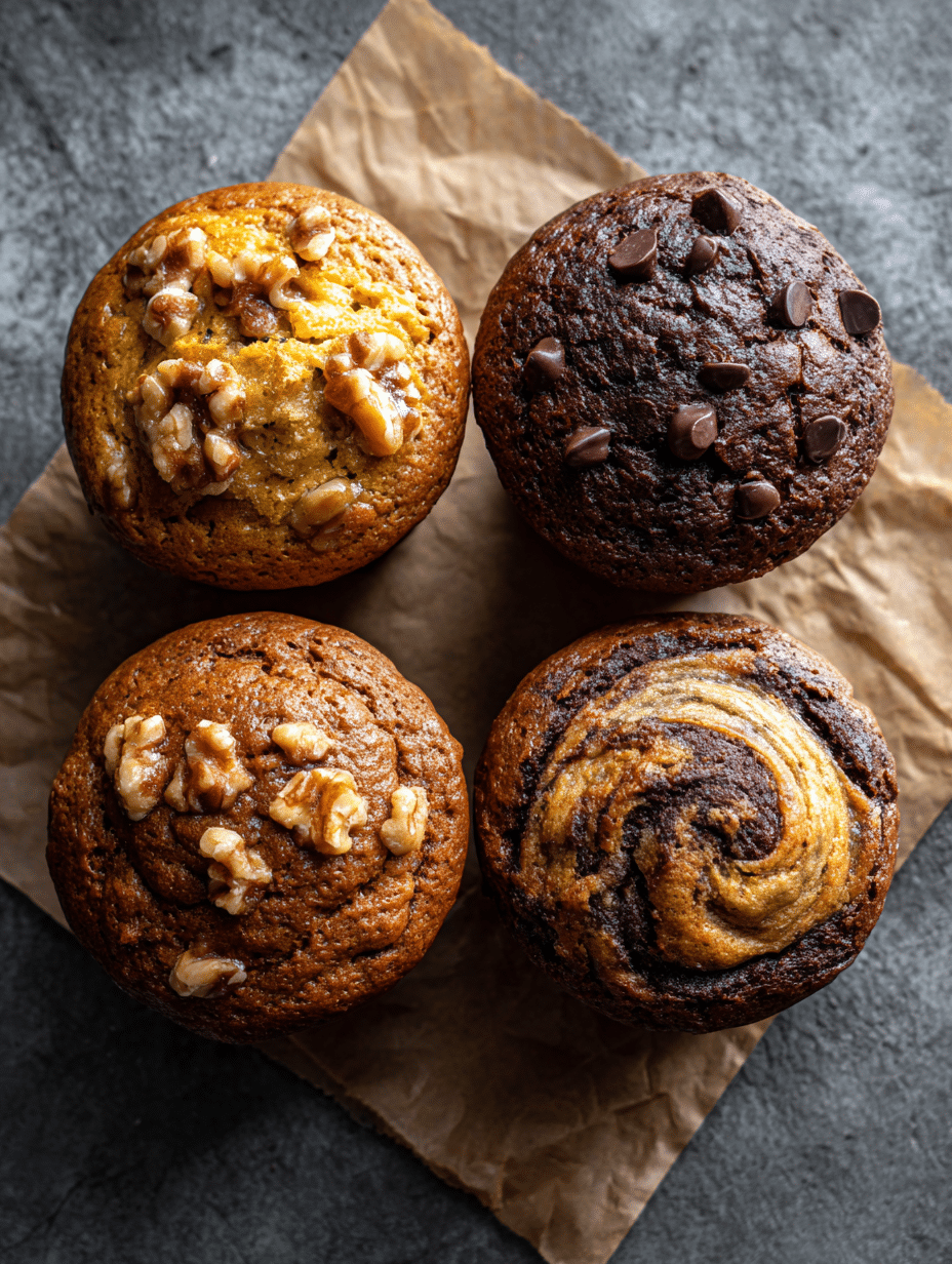 gluten-free-banana-muffin-variations.jpg Gluten free banana muffin variations on parchment
