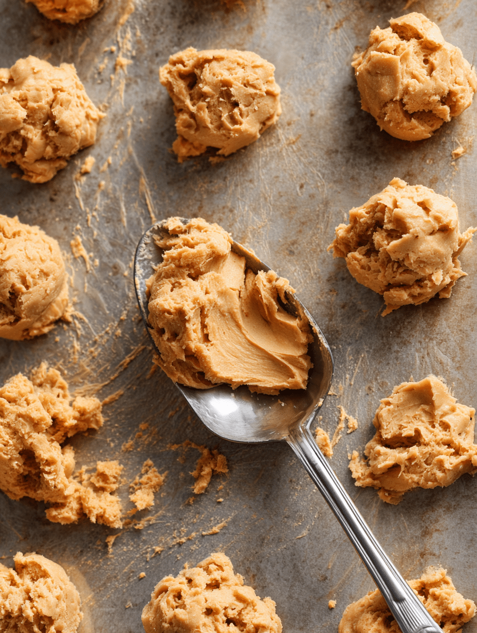 scooping-pumpkin-spice-cookie-dough.jpg Scooping pumpkin spice cookie dough onto a tray