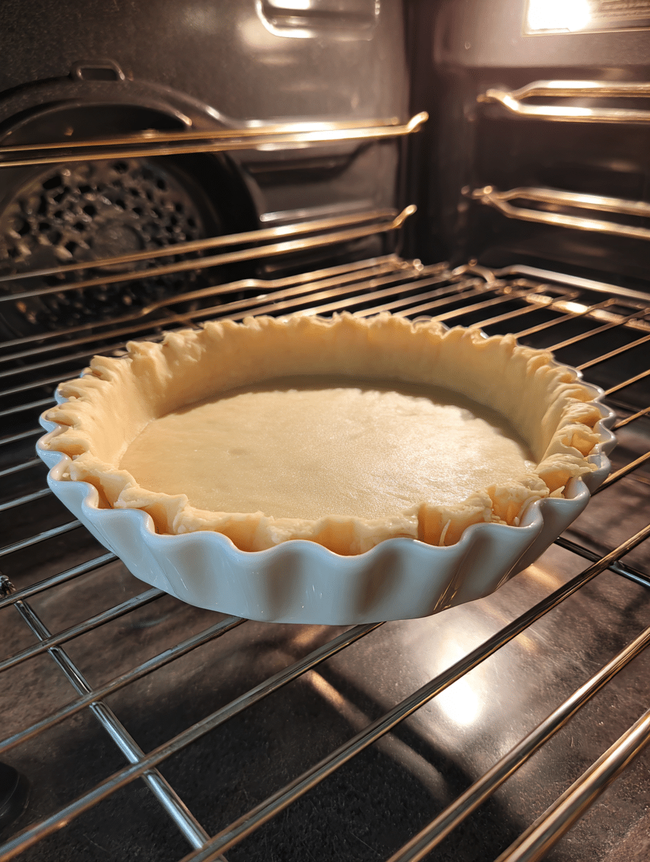 blind-bake-pie-crust-weights.jpg Pie crust with parchment and weights for blind baking