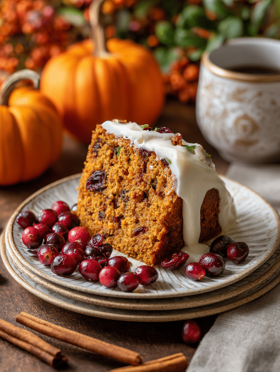 serving-pumpkin-cranberry-cake.jpg Plated pumpkin cranberry cake with fall garnishes